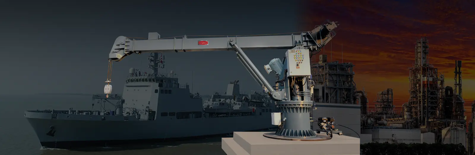 Simpletec marine Crane with navy ship and industry background